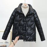 2025 Women’s Winter Parka – Glossy Down Cotton Jacket with Stand Collar | Casual Warm Short Coat Female Outwear