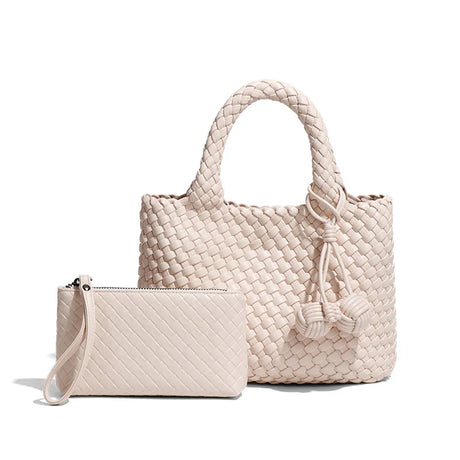 Woven Shoulder Bag for Women – Vegan Leather Tote Bag with Mini Handmade Purse | Stylish Crossbody Bag for Travel, Work & Everyday Use