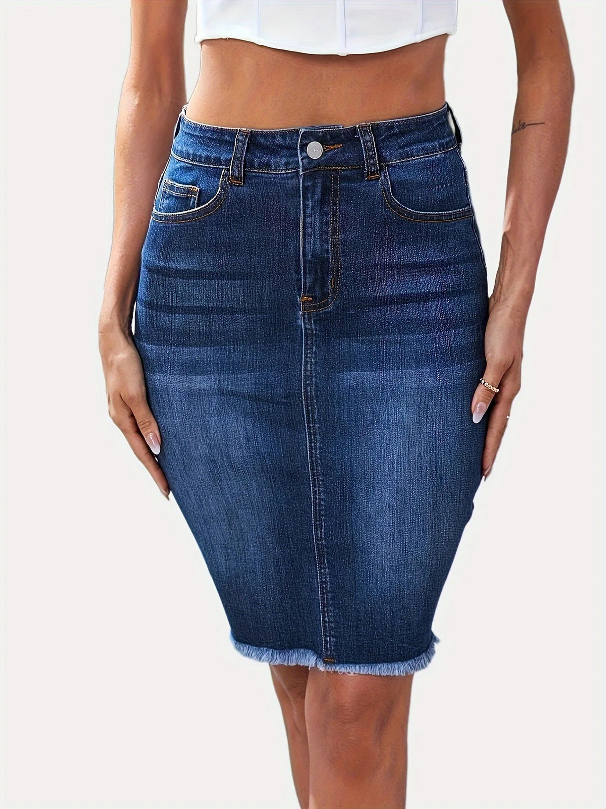 Women’s High Waist Casual Stretch Denim Jean Skirt