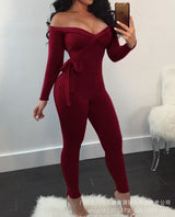 Sexy V-Neck Off Shoulder Jumpsuit – Women’s Slim Fit One Piece