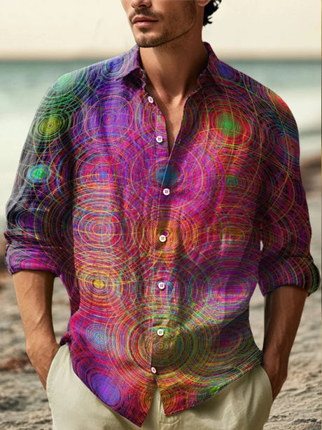 Men’s Fashion Artistic Printed Linen Shirt