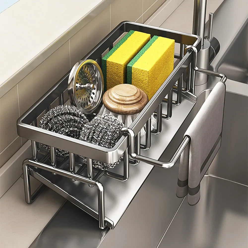 Stainless Steel Sink Organizer Drain Rack with Multi-Layer Soap & Sponge Holder