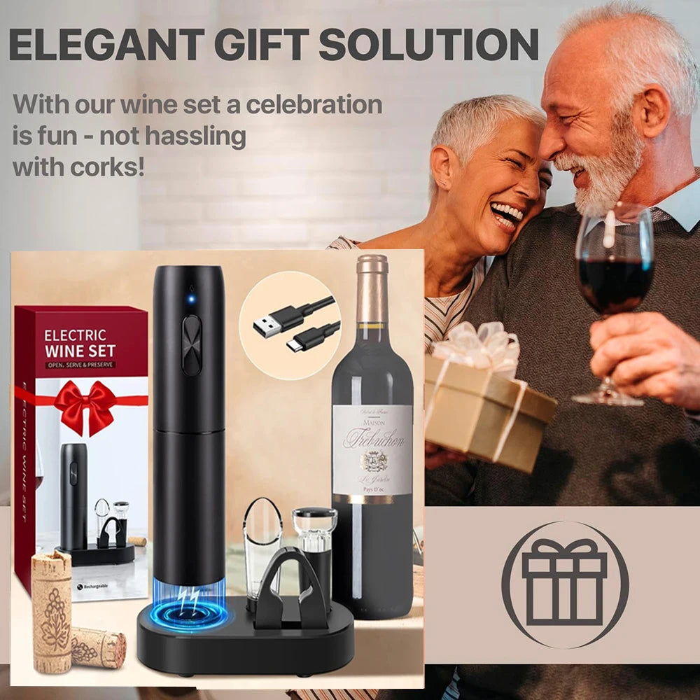Electric Wine Bottle Opener Automatic Rechargeable Corkscrew with Charging Base – Kitchen Wine Accessories