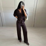 Brown V-Neck Knit Shirt and Pants