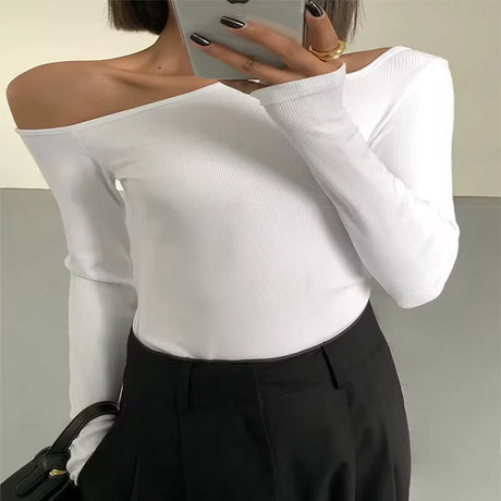 Women Off-Shoulder Long-Sleeved T-Shirt