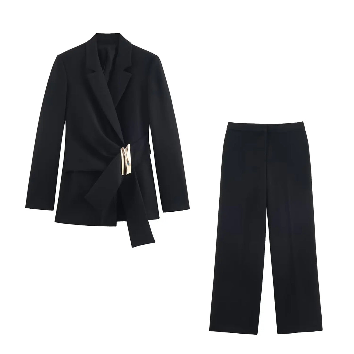 Women’s Two Piece Office Set – Chic Blazer Coat and High Waist Pants