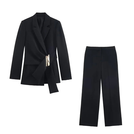 Women’s Two Piece Office Set – Chic Blazer Coat and High Waist Pants