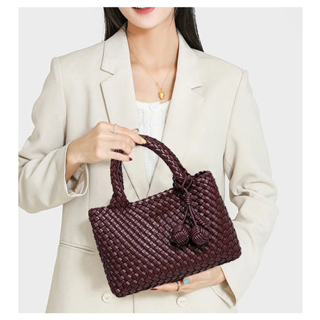 Woven Shoulder Bag for Women – Vegan Leather Tote Bag with Mini Handmade Purse | Stylish Crossbody Bag for Travel, Work & Everyday Use