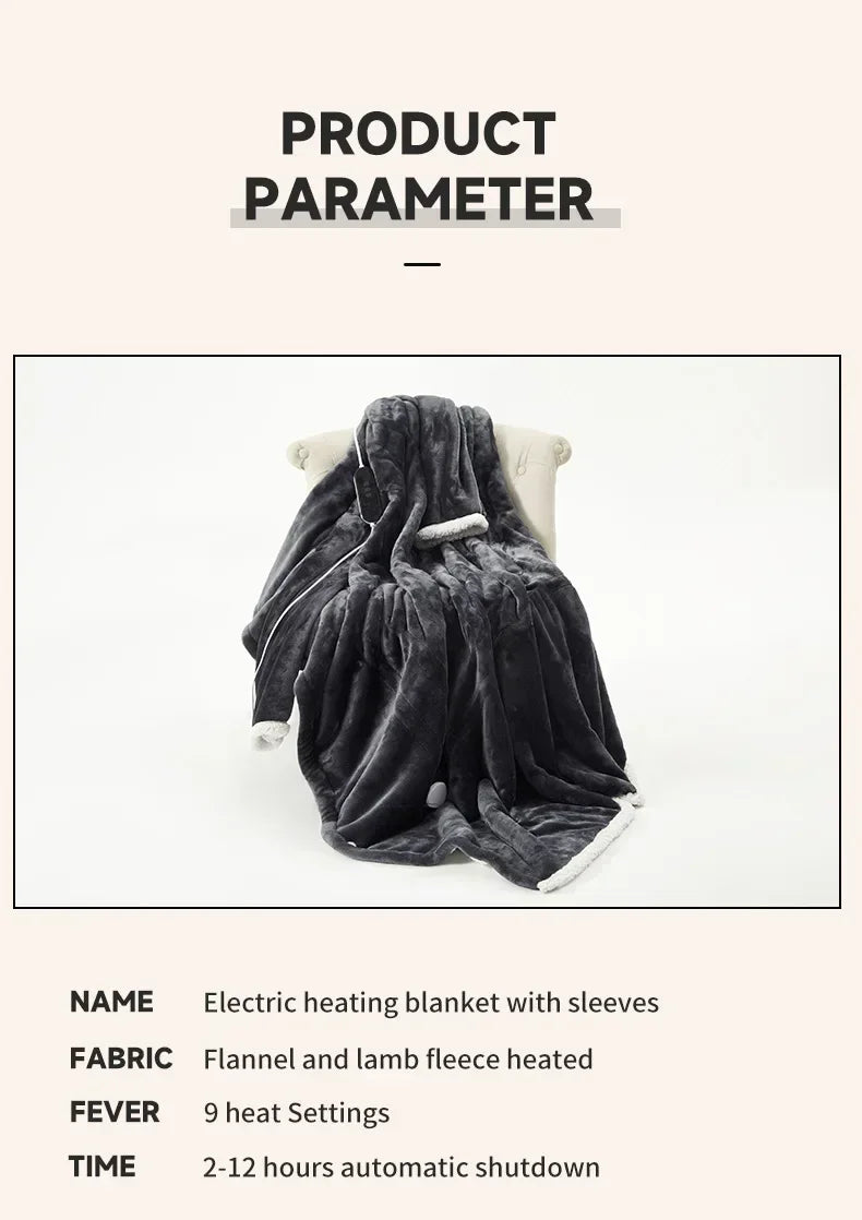 Wearable Heated Blanket with Sleeves – 8-Heat Levels, Flannel, 127x177CM