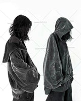 Retro Washed Embroidered Men's Hoodie Hip-Hop Streetwear Cotton Oversized Zip-Up Hooded Sweatshirt Stylish Couple's Activewear