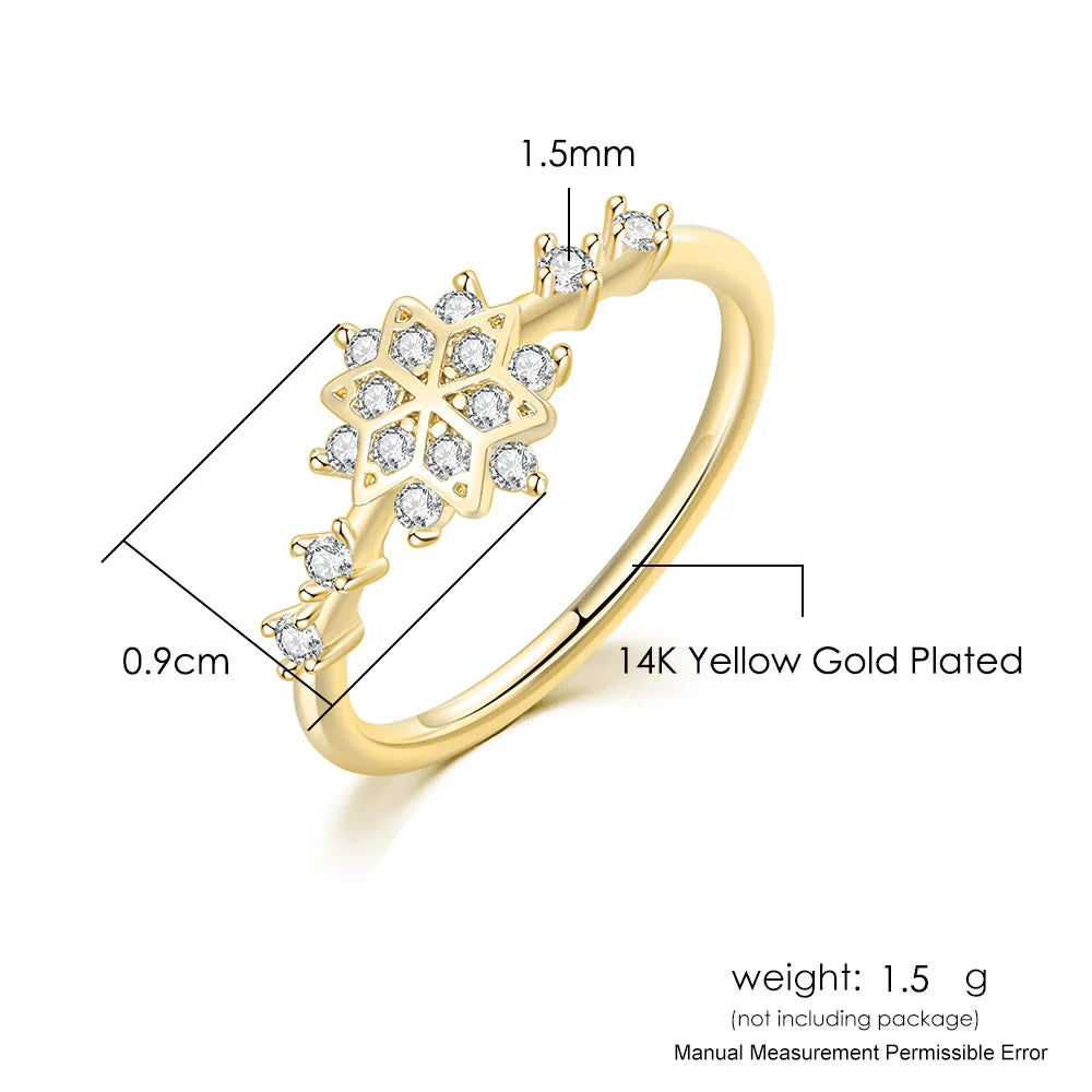Snowflake Ring for Women – Korean Cute Zircon Light Gold Wedding Ring | Wholesale Fashion Jewelry Christmas Gift KCR093