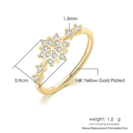Snowflake Ring for Women – Korean Cute Zircon Light Gold Wedding Ring | Wholesale Fashion Jewelry KCR093