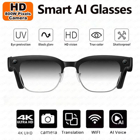 AI Smart Glasses with Translation, 4K Camera, Object Recognition & Bluetooth