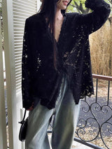 Y2K Lace Sheer Long Sleeve Blouse
