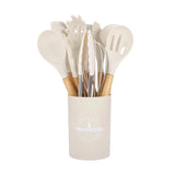 12PCS Silicone Kitchen Utensils Set – Non-Stick Cookware Tools with Wooden Handles