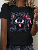 Women's Funny Cat Cartoon T-Shirt