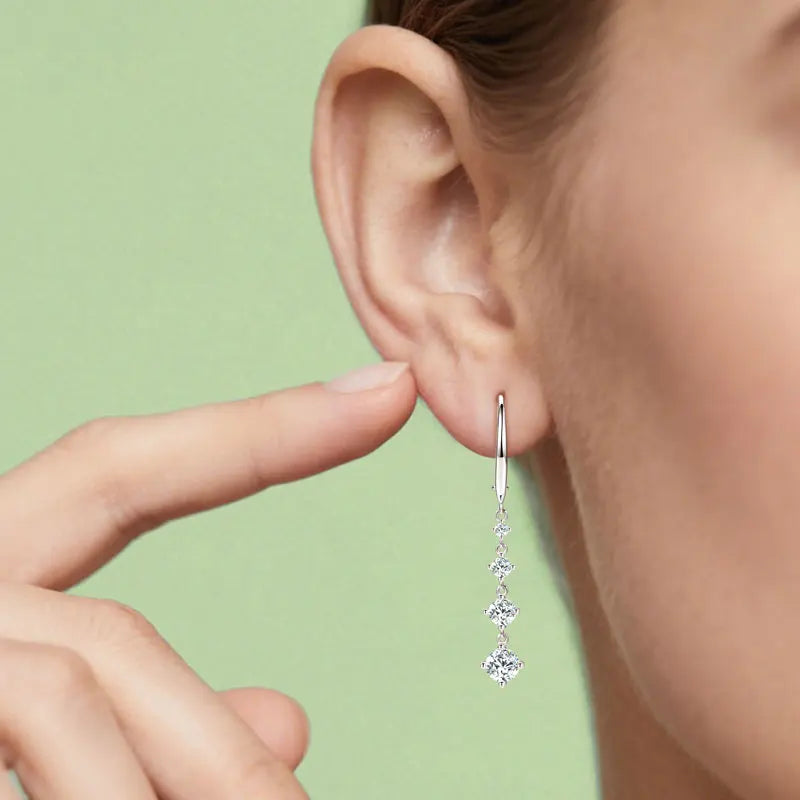 Anziw 42mm Moissanite Drop Earrings – 925 Sterling Silver Long Dangle Hoop Clip Earrings | Wedding Fine Jewelry Gift for Women