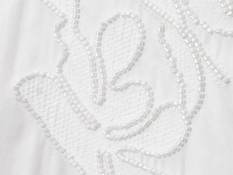 MUJER Women’s White Embroidered Button-Up Long Sleeve Summer Shirt