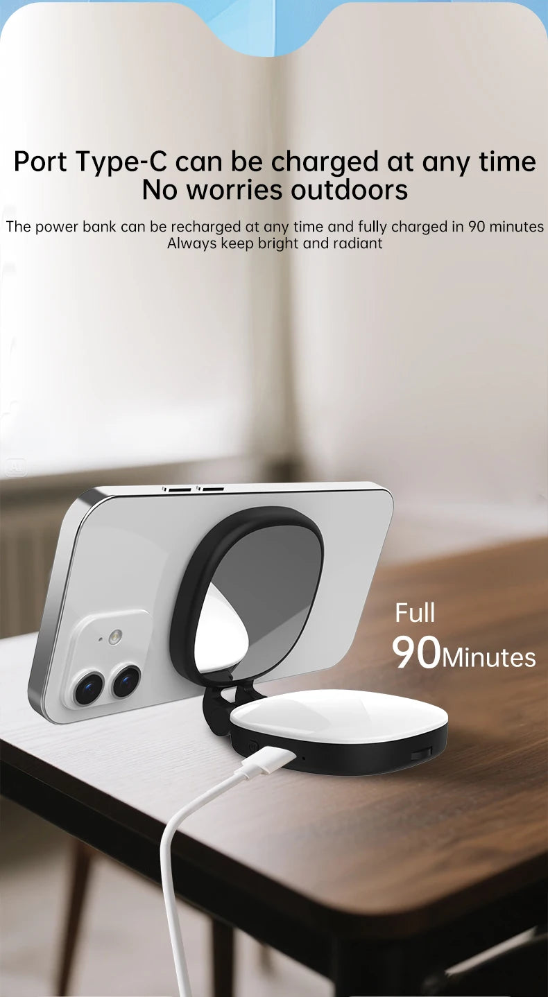 Espejo magnético para selfies con mini luz de relleno – Anillo de luz para teléfono ajustable de doble color 