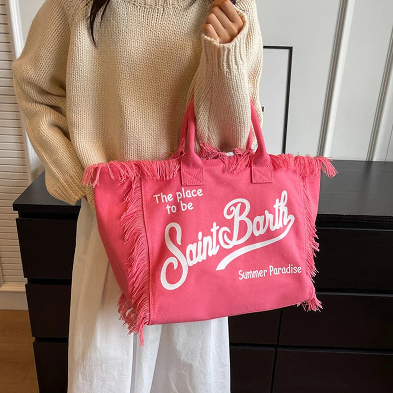 Women’s Denim Printed Beach Bag