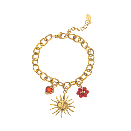 Gold-Plated, Handmade, Colorful, Braided Bracelet with Multiple Pendants