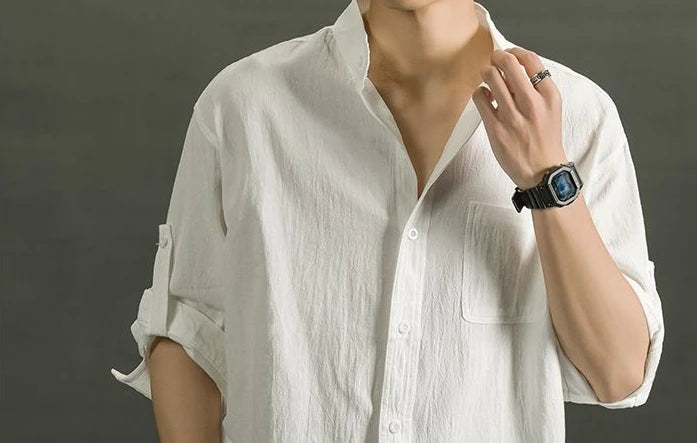 White Linen Cotton Half Sleeve Men’s Shirt