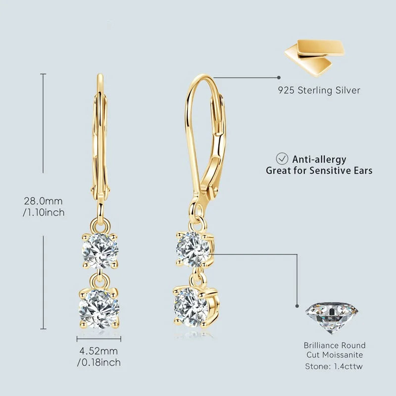 Anziw 42mm Moissanite Drop Earrings – 925 Sterling Silver Long Dangle Hoop Clip Earrings | Wedding Fine Jewelry Gift for Women