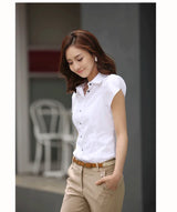 Women’s Summer Short Sleeve Office Blouse – Black/White Formal Work Shirt