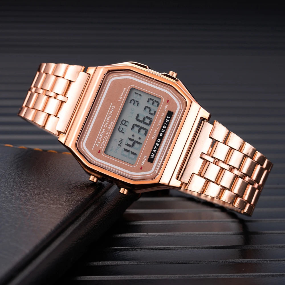 2025 Digital Sports Watches – Waterproof LED Wristwatch for Men & Women | Gold Casual Electronic Watch Relógio Homme Femme