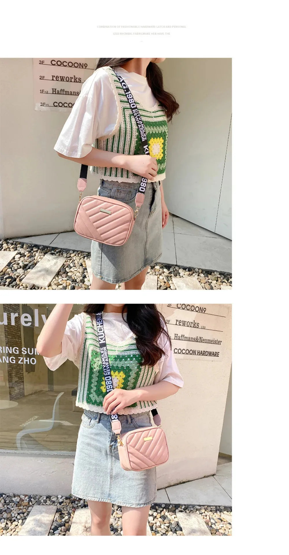 High quality women's PU rolling strip camera bag