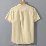 Men’s Short Sleeve Solid Color Stand Collar Cotton Shirt