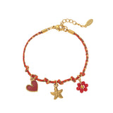 Gold-Plated, Handmade, Colorful, Braided Bracelet with Multiple Pendants