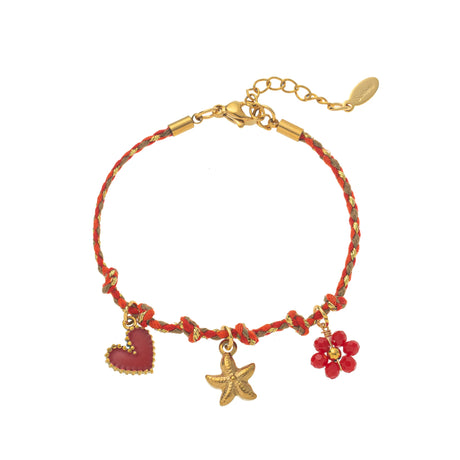 Gold-Plated, Handmade, Colorful, Braided Bracelet with Multiple Pendants