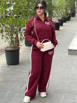 Velvet Two Piece Outfit for Women – Printed Zip Jacket and Casual Pants