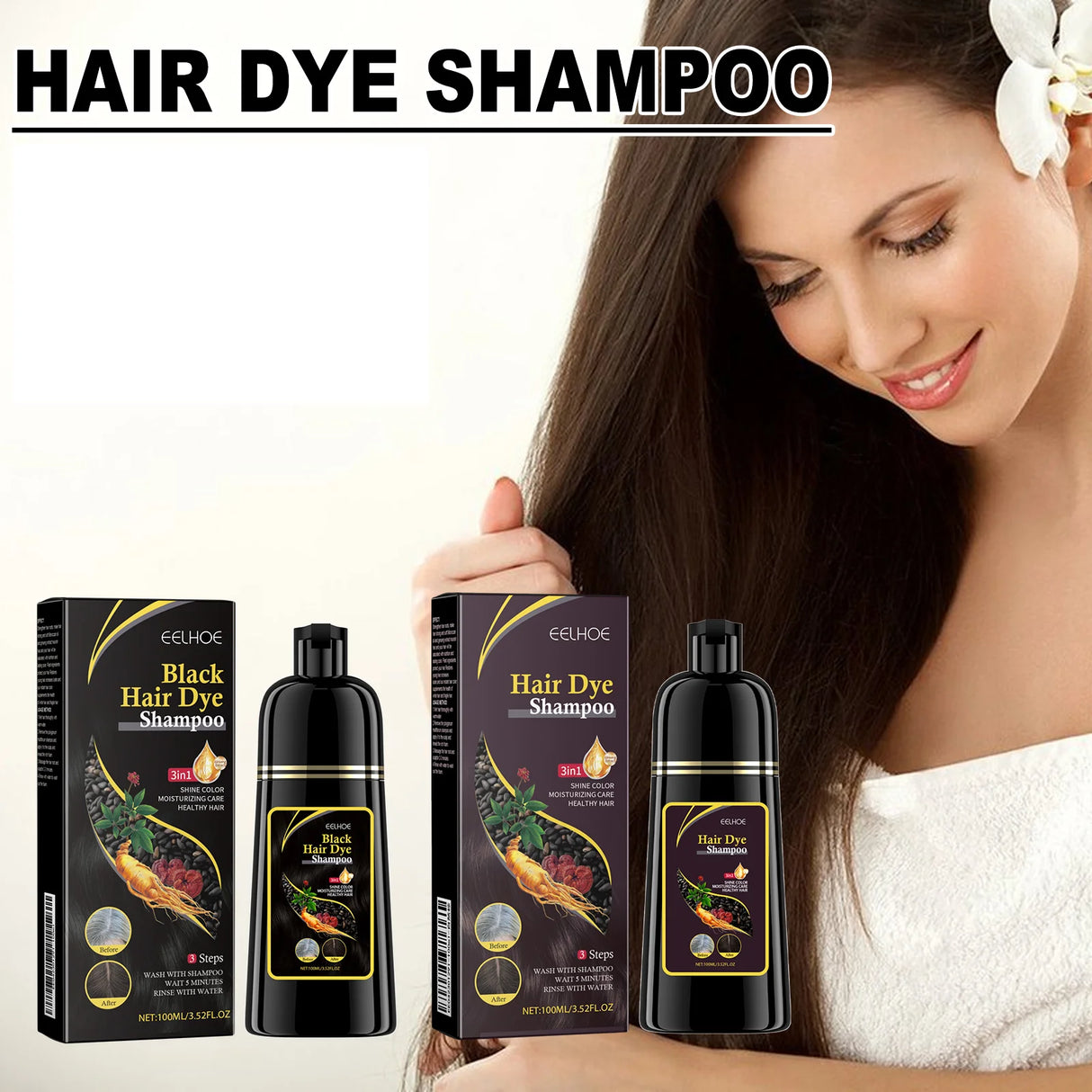 3 in 1 100ml Natural Plant Hair Dye Shampoo