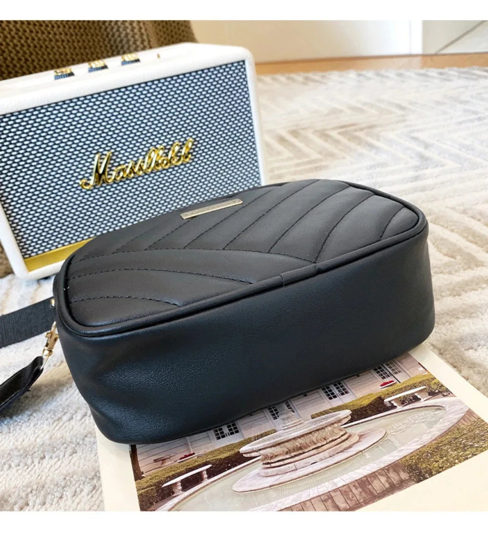 High quality women's PU rolling strip camera bag