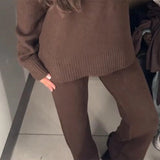 Brown V-Neck Knit Shirt and Pants