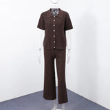 Brown V-Neck Knit Shirt and Pants