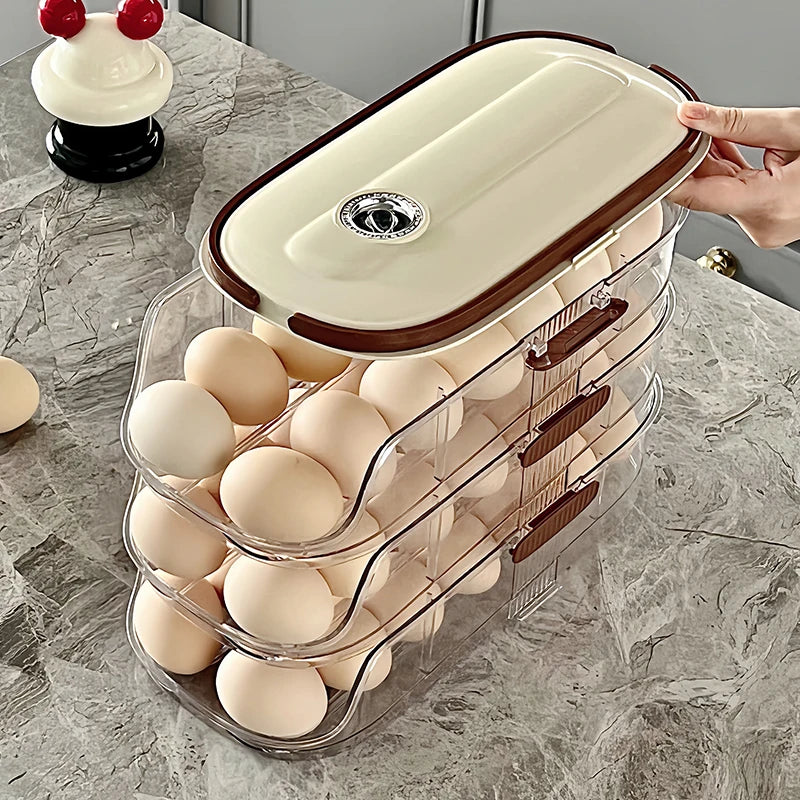 Refrigerator Egg Organizer – 1PCS Sliding Automatic Egg Roller Storage Carton