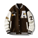 Men’s Embroidered Baseball Jacket – American Retro Brown Varsity Jacket | Fashion Autumn School Uniform Couple Jacket