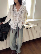 Y2K Lace Sheer Long Sleeve Blouse