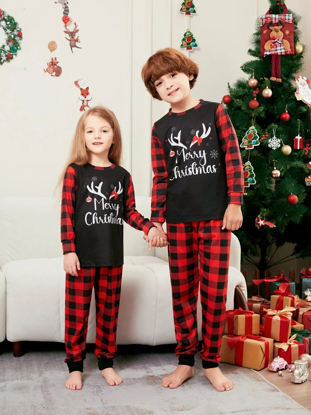 Christmas Family Pajamas – Matching Plaid Soft 2-Piece Set for Adults & Kids