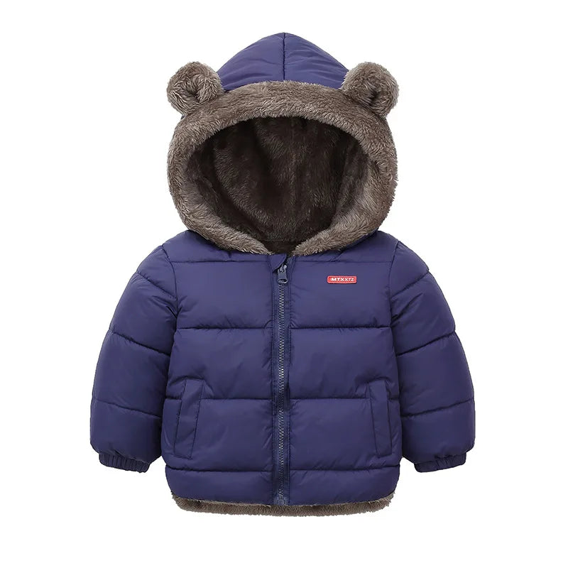 Kids Winter Thick Hooded Jacket – Boys & Girls Padded Fleece Warm Coat | Children’s Cotton Outerwear Cashmere Snowsuit