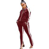 Women’s Two Piece Sports Casual Set – Patchwork Zipper Jacket and Pants