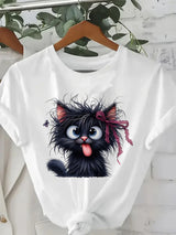 Women's Funny Cat Cartoon T-Shirt