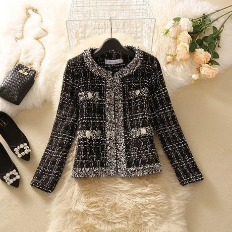 Women’s Tweed Jacket Spring – Trendy Short Tweed Coat Cardigan | Elegant Small Fragrant Ladies Jacket
