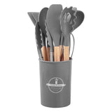 12PCS Silicone Kitchen Utensils Set – Non-Stick Cookware Tools with Wooden Handles