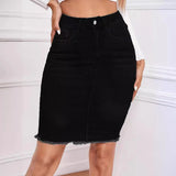 Women’s High Waist Casual Stretch Denim Jean Skirt