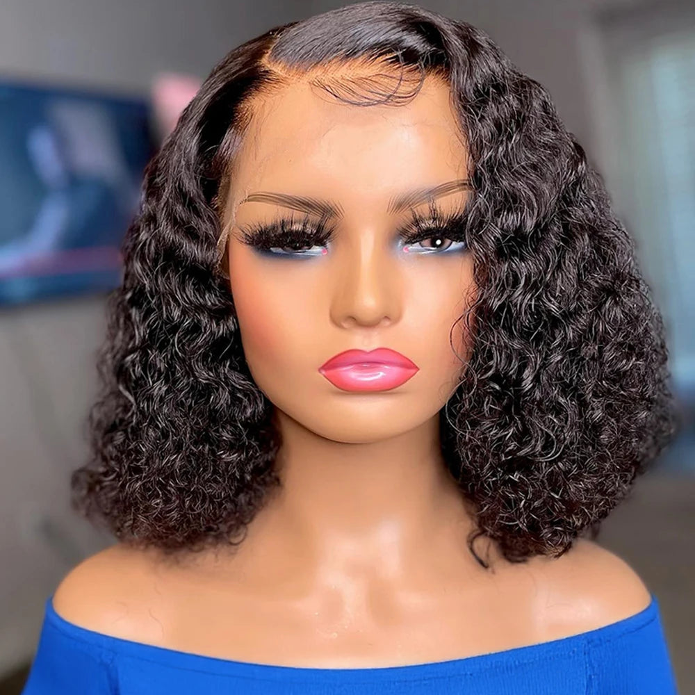 Brazilian Water Curly Bob Wig – 250 Density Glueless Human Hair Deep Wave Wig with HD 13x4/13x6 Transparent Lace Front