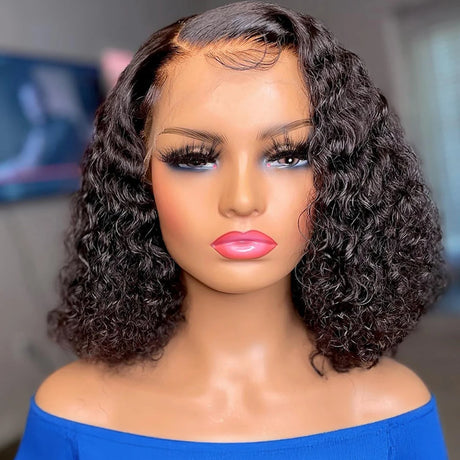 Brazilian Water Curly Bob Wig – 250 Density Glueless Human Hair Deep Wave Wig with HD 13x4/13x6 Transparent Lace Front